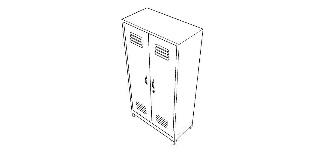 METAL CABINET-DOUBLE LONG-GRAY AND GREEN Low-poly 3D model_40