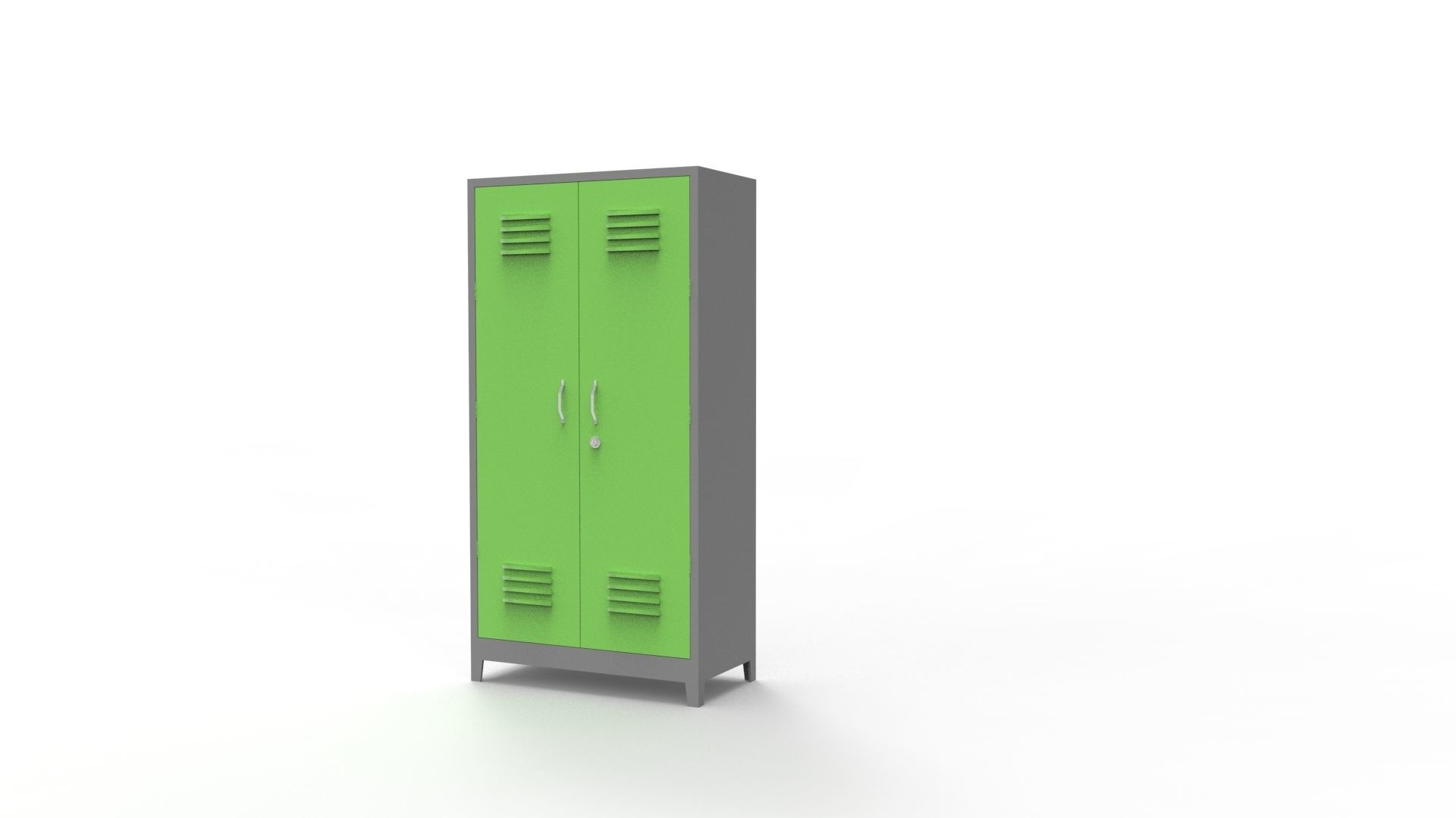 METAL CABINET-DOUBLE LONG-GRAY AND GREEN Low-poly 3D model_9