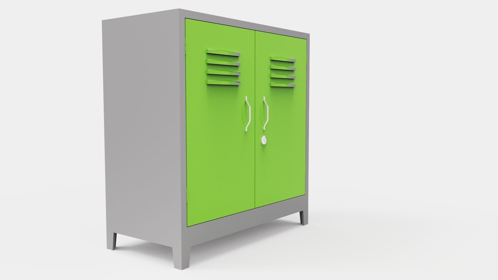 METAL CABINET-DOUBLE SHORT-GRAY AND GREEN Low-poly 3D model_26