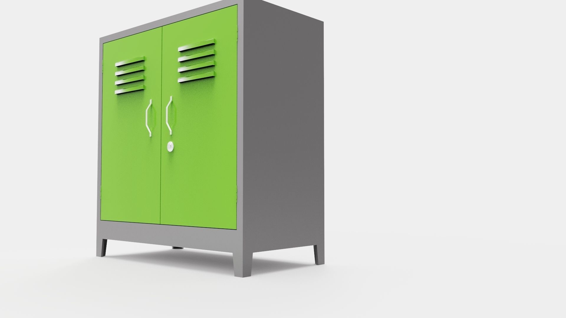 METAL CABINET-DOUBLE SHORT-GRAY AND GREEN Low-poly 3D model_29