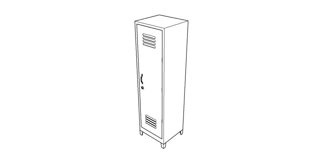 METAL CABINET-SINGLE LONG-GRAY AND GREEN Low-poly 3D model_34