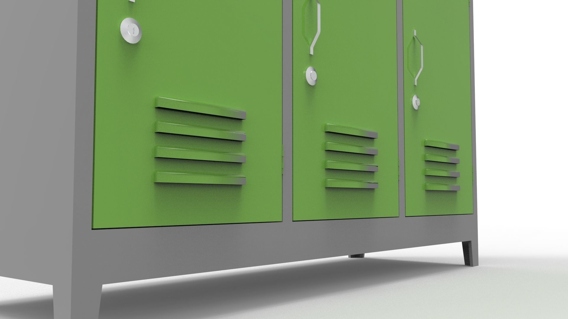 METAL CABINET -TRIPLE LONG- SIX COVER-GRAY AND GREEN Low-poly 3D model_63