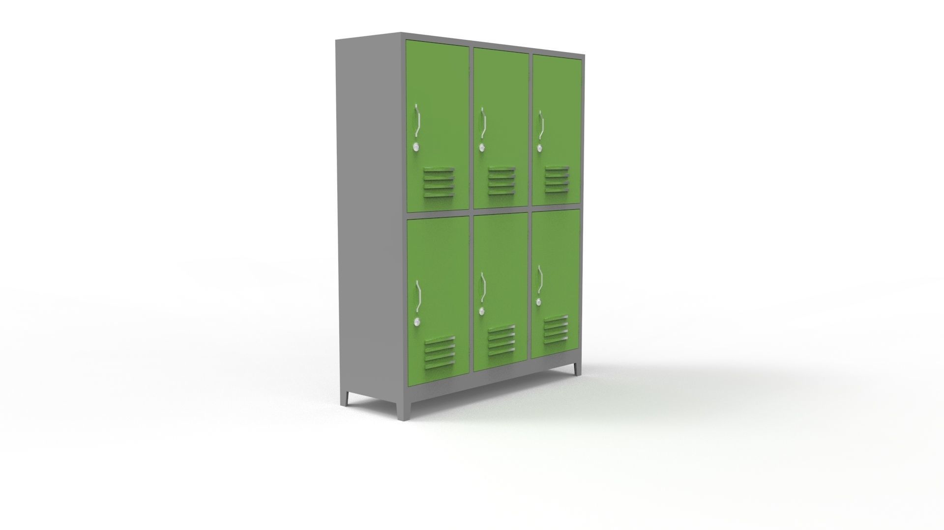 METAL CABINET -TRIPLE LONG- SIX COVER-GRAY AND GREEN Low-poly 3D model_36