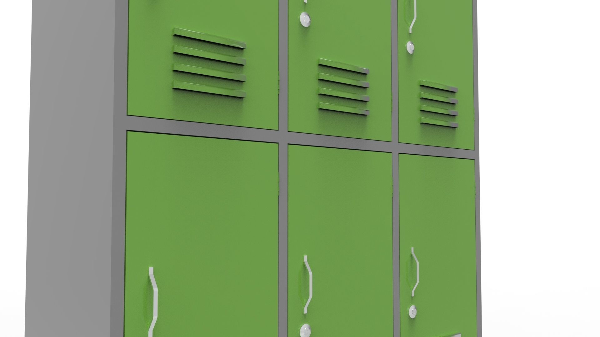 METAL CABINET -TRIPLE LONG- SIX COVER-GRAY AND GREEN Low-poly 3D model_60