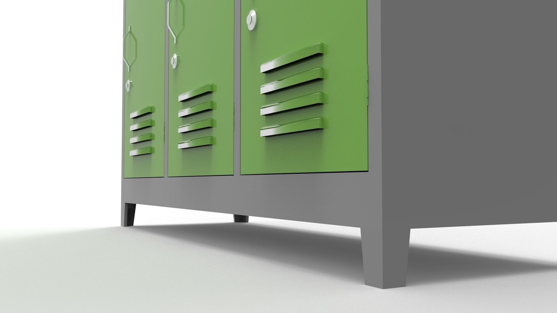 METAL CABINET -TRIPLE LONG- SIX COVER-GRAY AND GREEN Low-poly 3D model_58