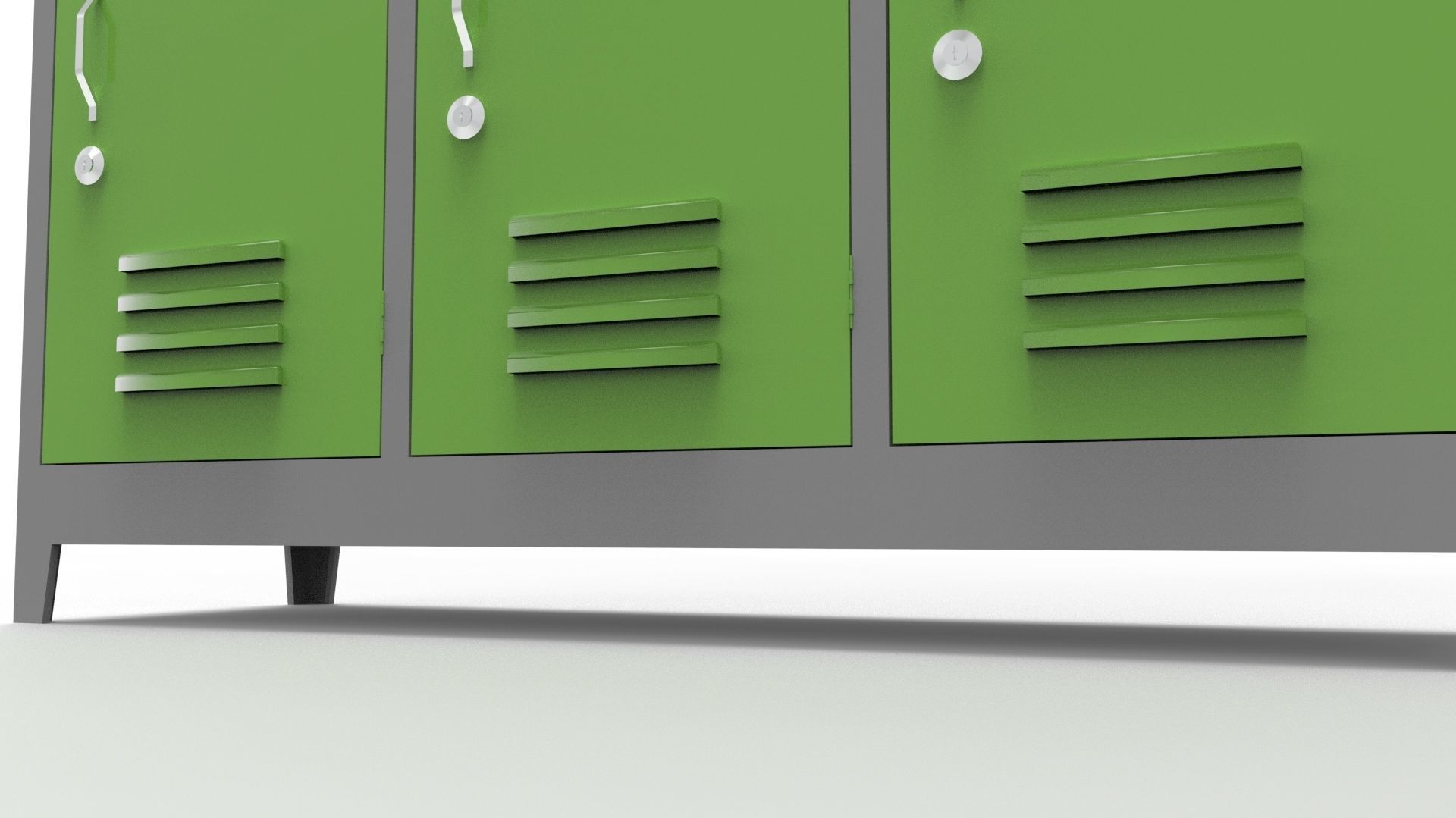 METAL CABINET -TRIPLE LONG- SIX COVER-GRAY AND GREEN Low-poly 3D model_56