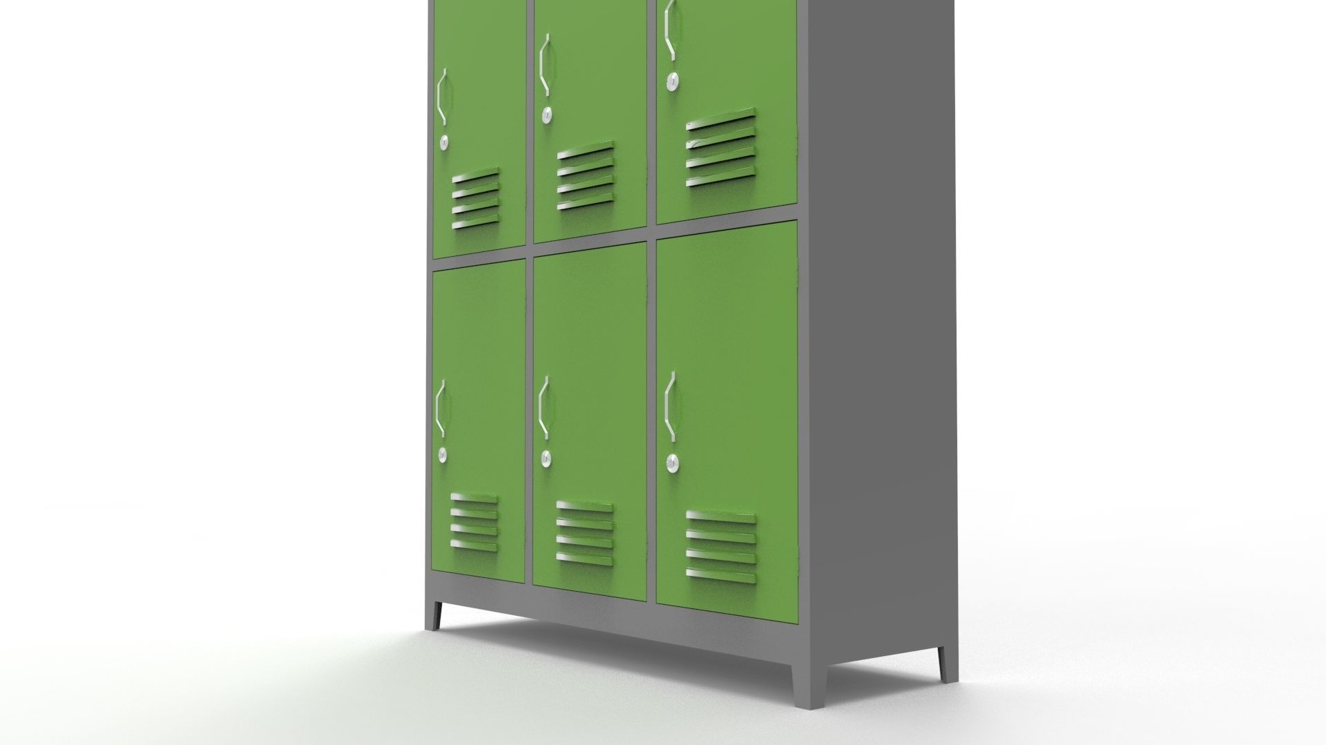 METAL CABINET -TRIPLE LONG- SIX COVER-GRAY AND GREEN Low-poly 3D model_29
