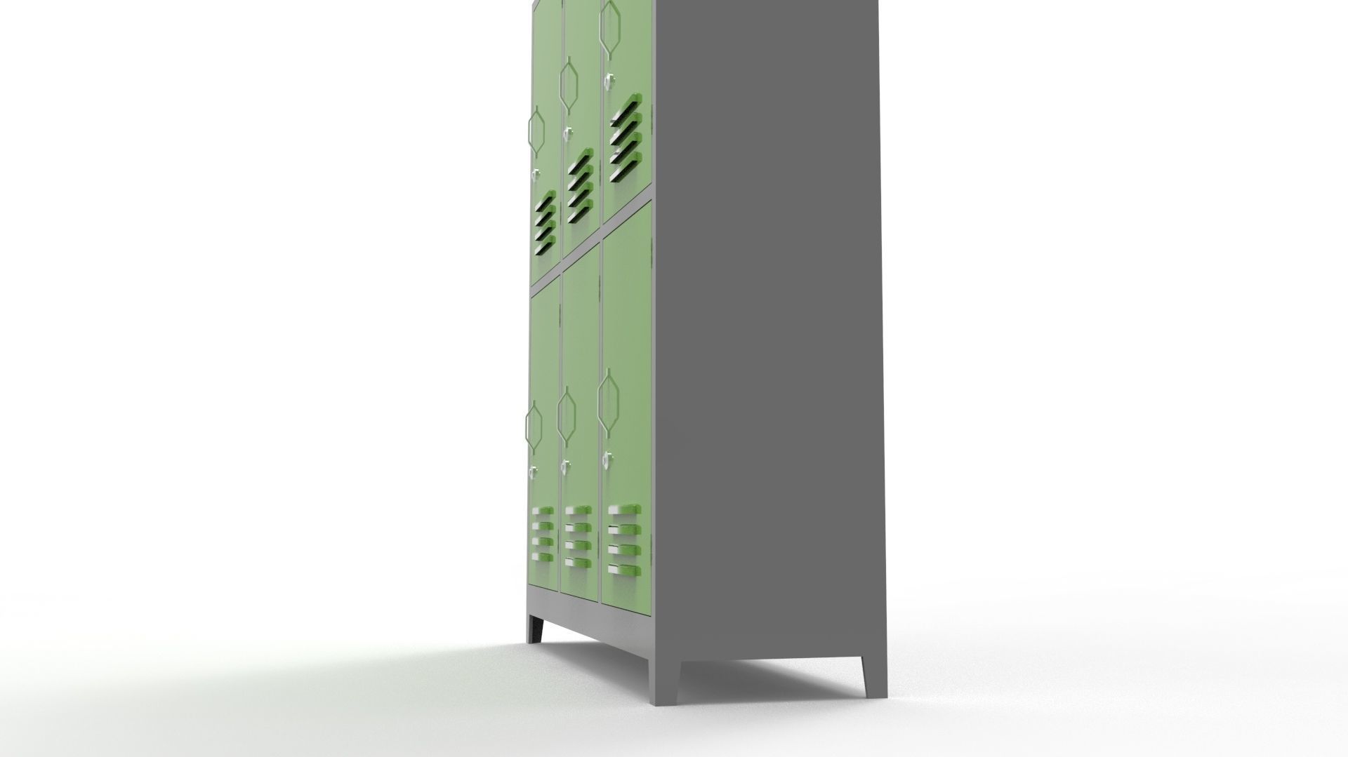 METAL CABINET -TRIPLE LONG- SIX COVER-GRAY AND GREEN Low-poly 3D model_27