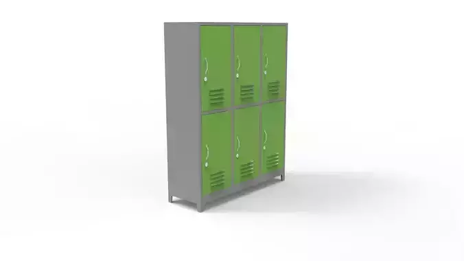 METAL CABINET -TRIPLE LONG- SIX COVER-GRAY AND GREEN Low-poly 3D model