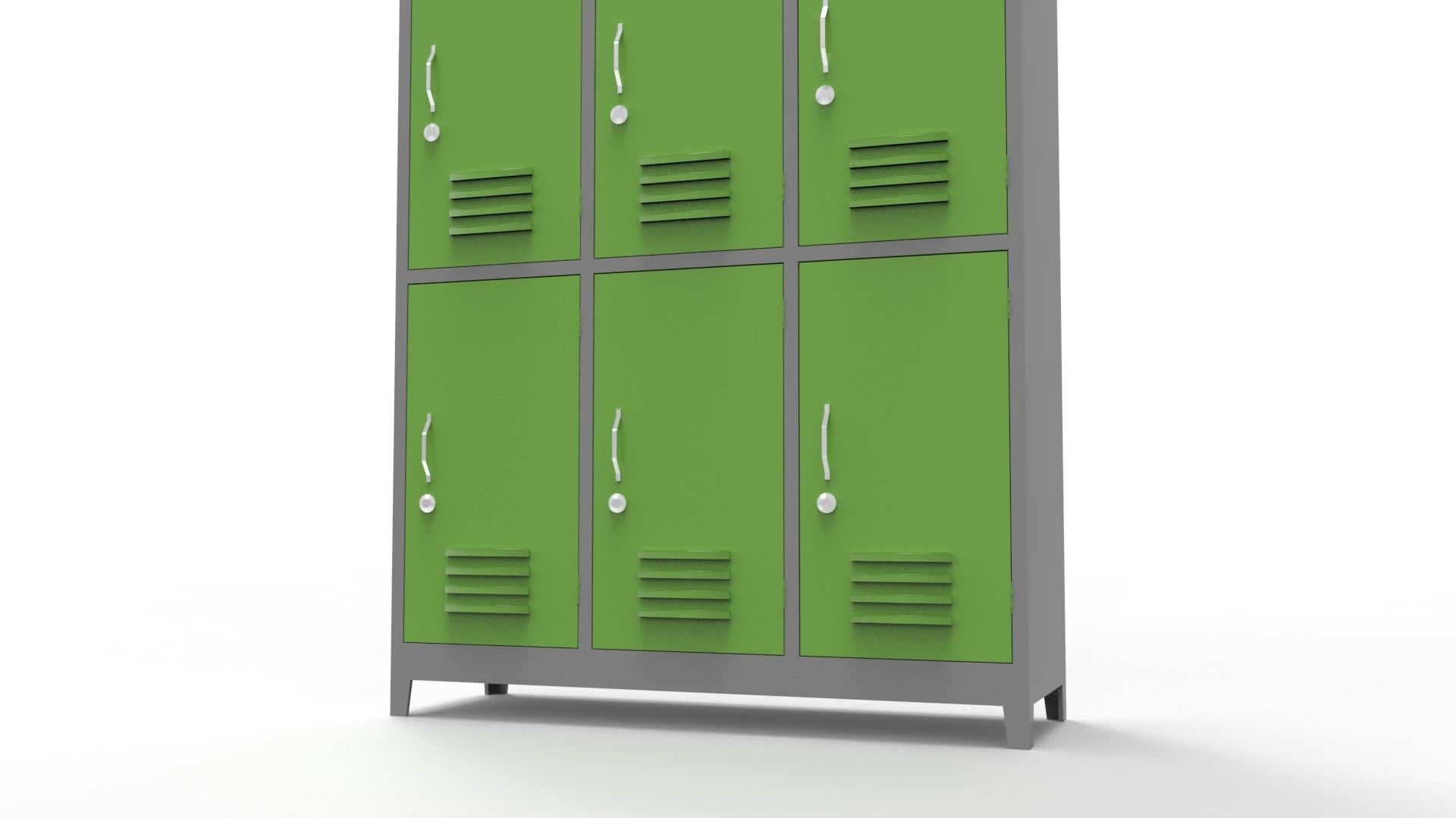 METAL CABINET -TRIPLE LONG- SIX COVER-GRAY AND GREEN Low-poly 3D model_50