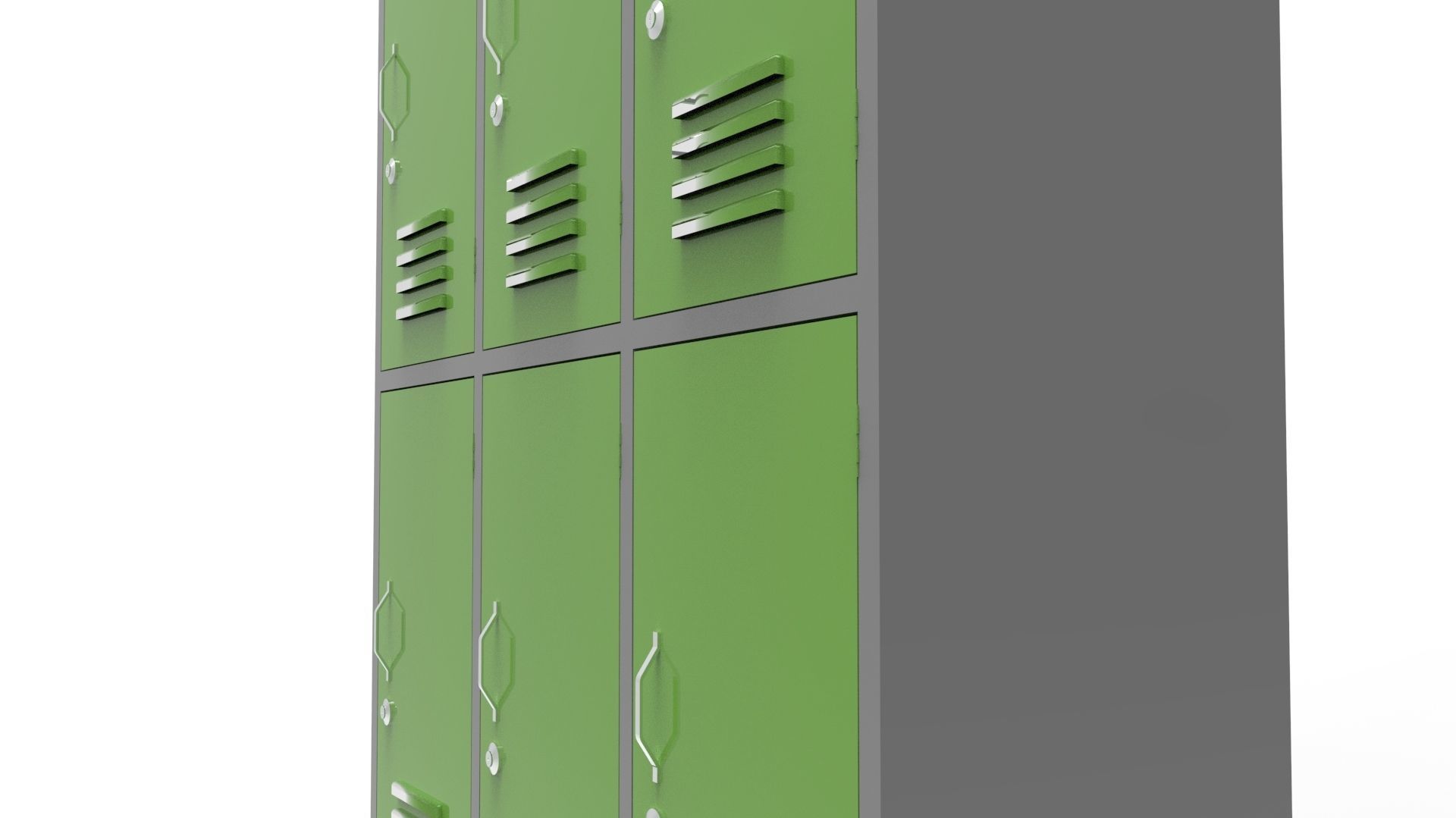 METAL CABINET -TRIPLE LONG- SIX COVER-GRAY AND GREEN Low-poly 3D model_61