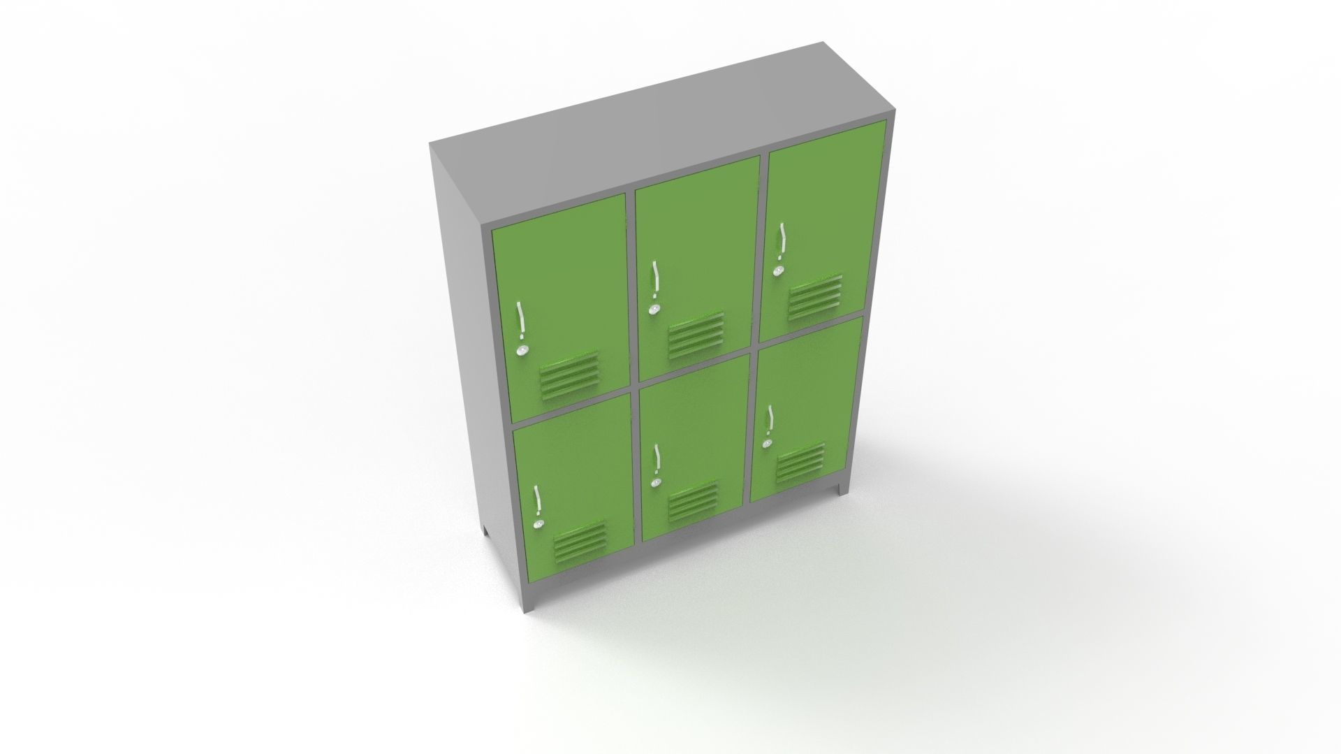 METAL CABINET -TRIPLE LONG- SIX COVER-GRAY AND GREEN Low-poly 3D model_16
