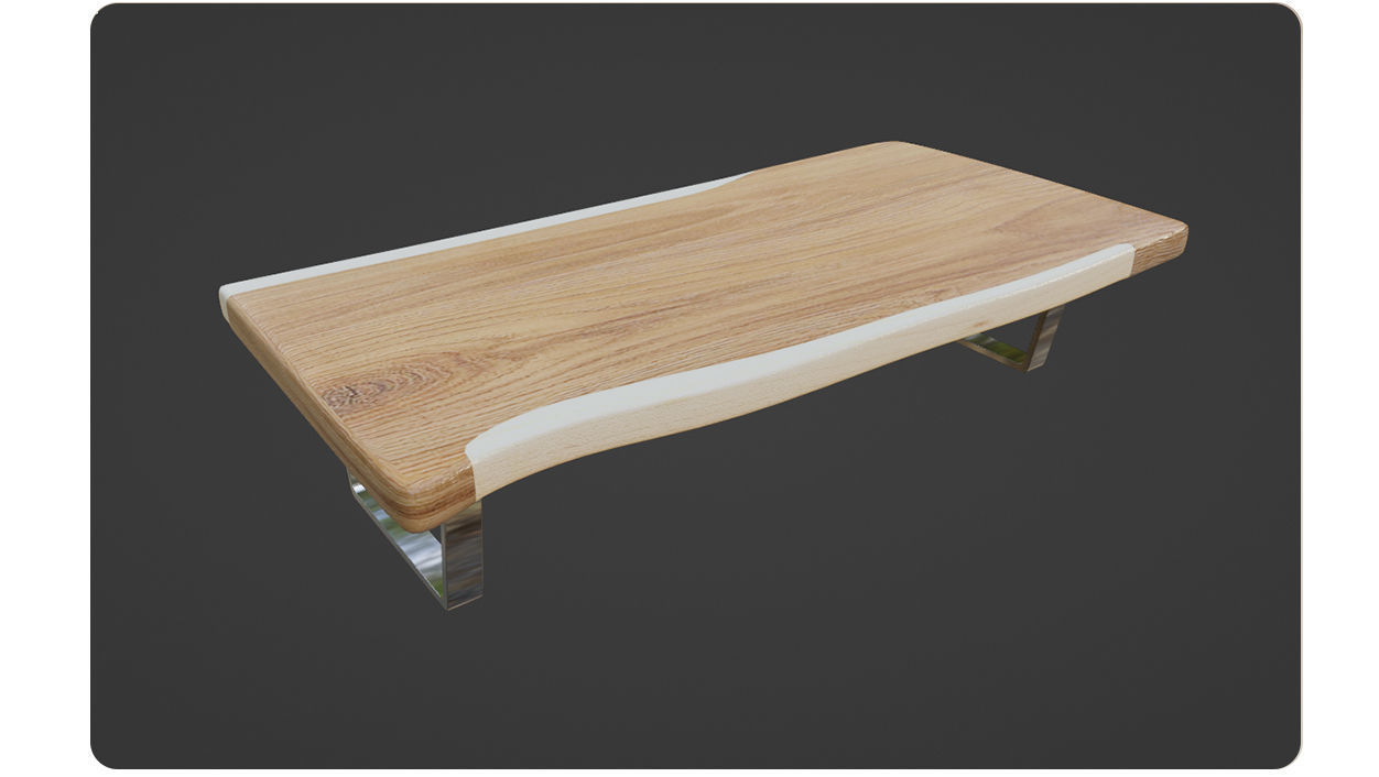 Wooden Table with chrome legs Low-poly 3D model_7
