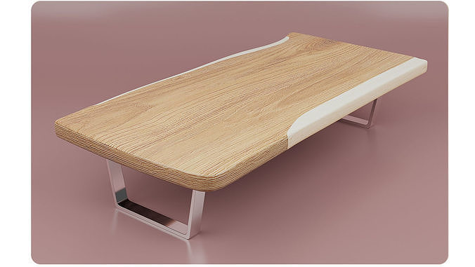 Wooden Table with chrome legs  Low-poly 3D model