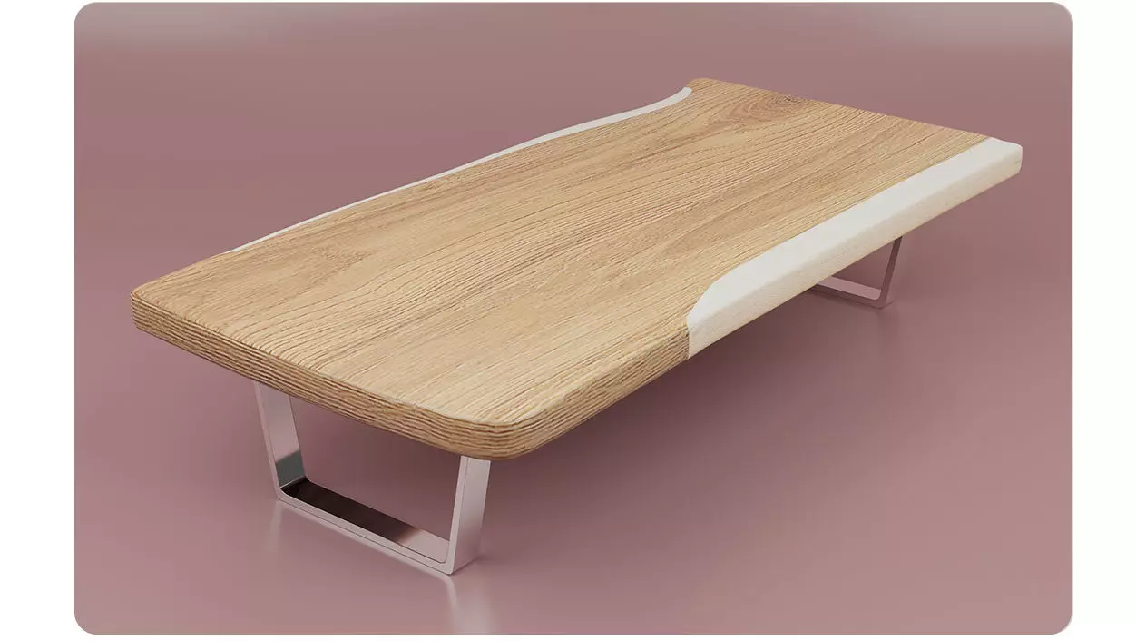 Wooden Table with chrome legs Low-poly 3D model_0
