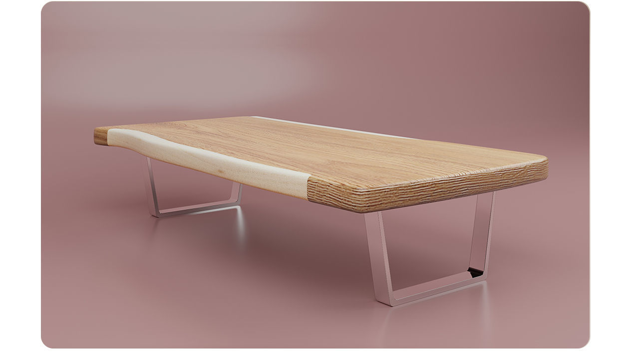 Wooden Table with chrome legs Low-poly 3D model_5