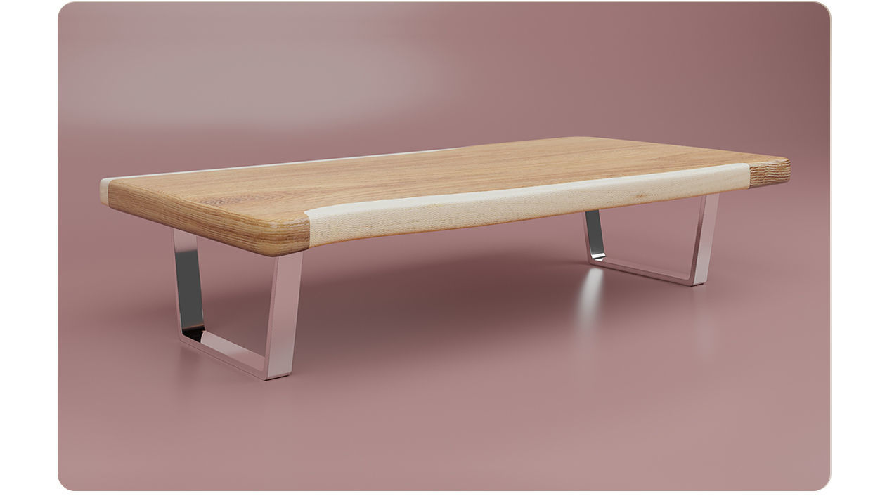 Wooden Table with chrome legs Low-poly 3D model_2