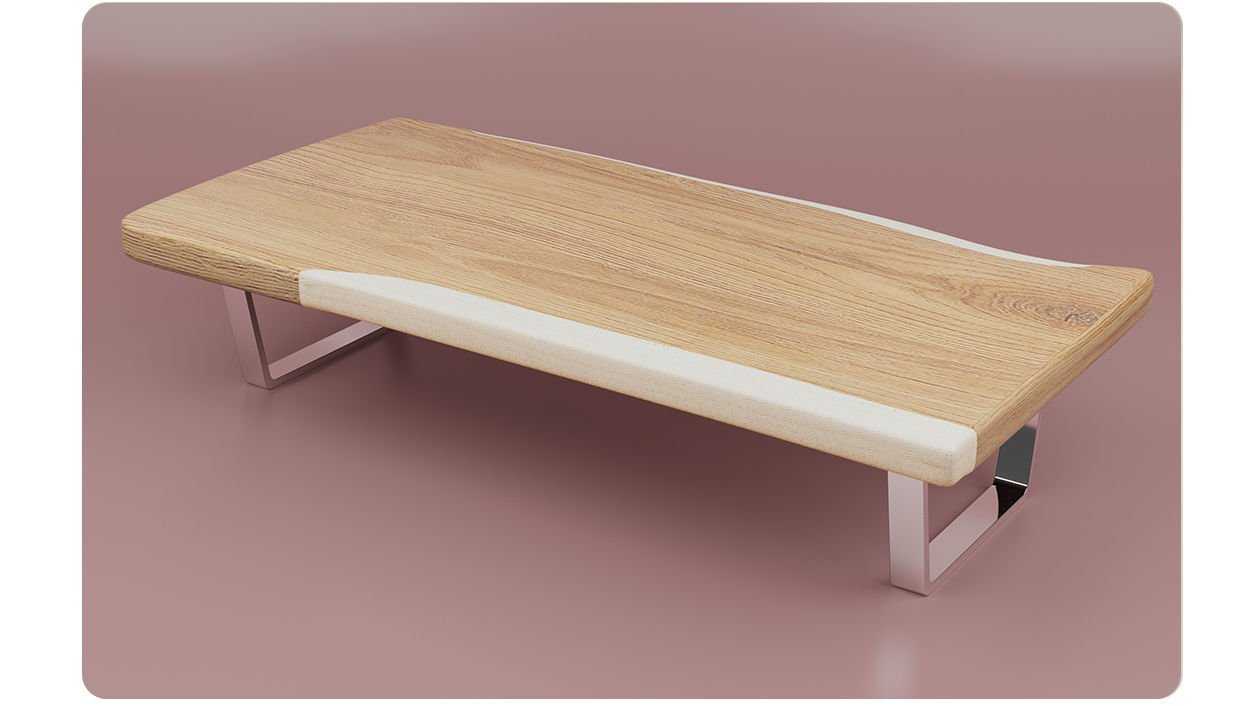 Wooden Table with chrome legs Low-poly 3D model_4