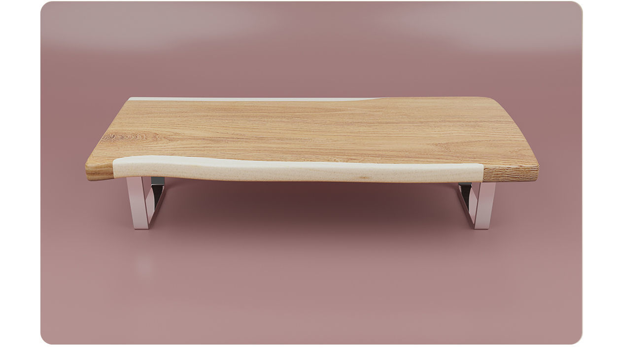 Wooden Table with chrome legs Low-poly 3D model_3