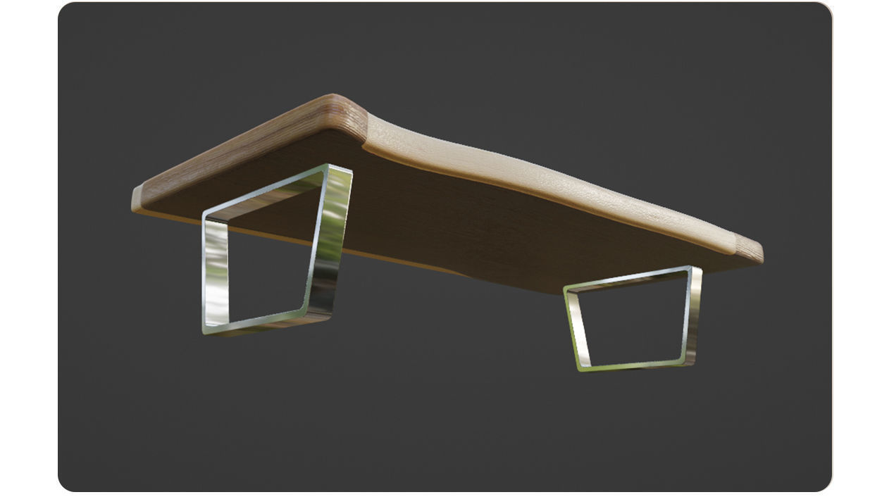 Wooden Table with chrome legs Low-poly 3D model_11