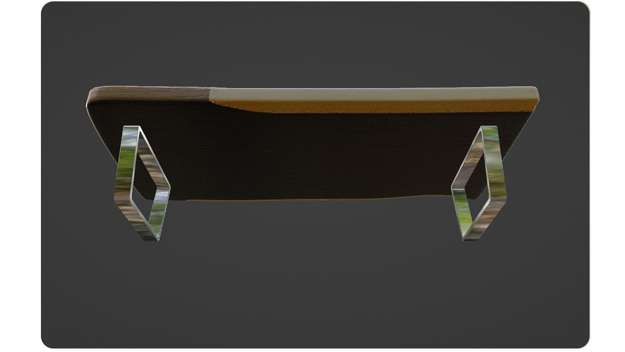 Wooden Table with chrome legs Low-poly 3D model_10