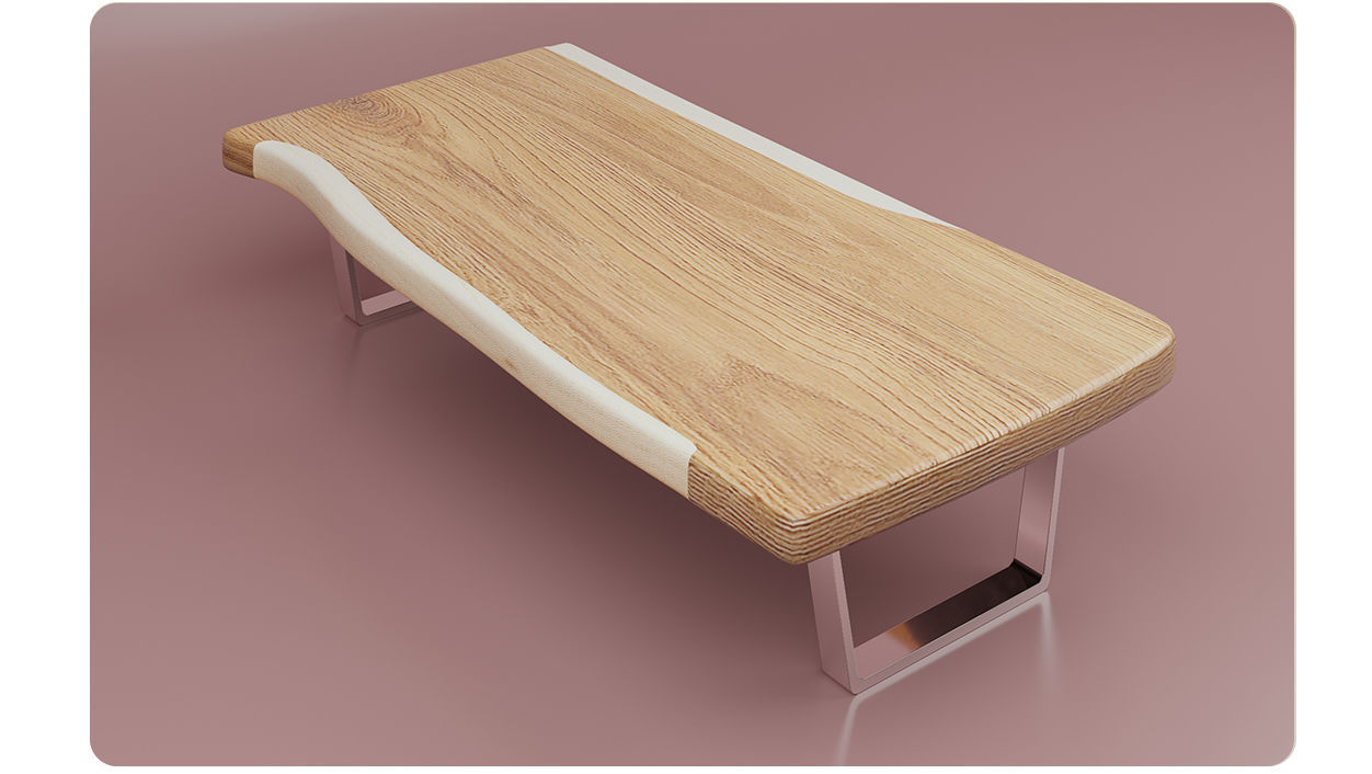 Wooden Table with chrome legs Low-poly 3D model_6