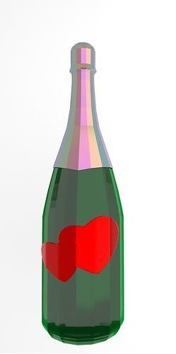 Glass Champagne Bottle With Hearts And foil Cap On It Free low-poly 3D model