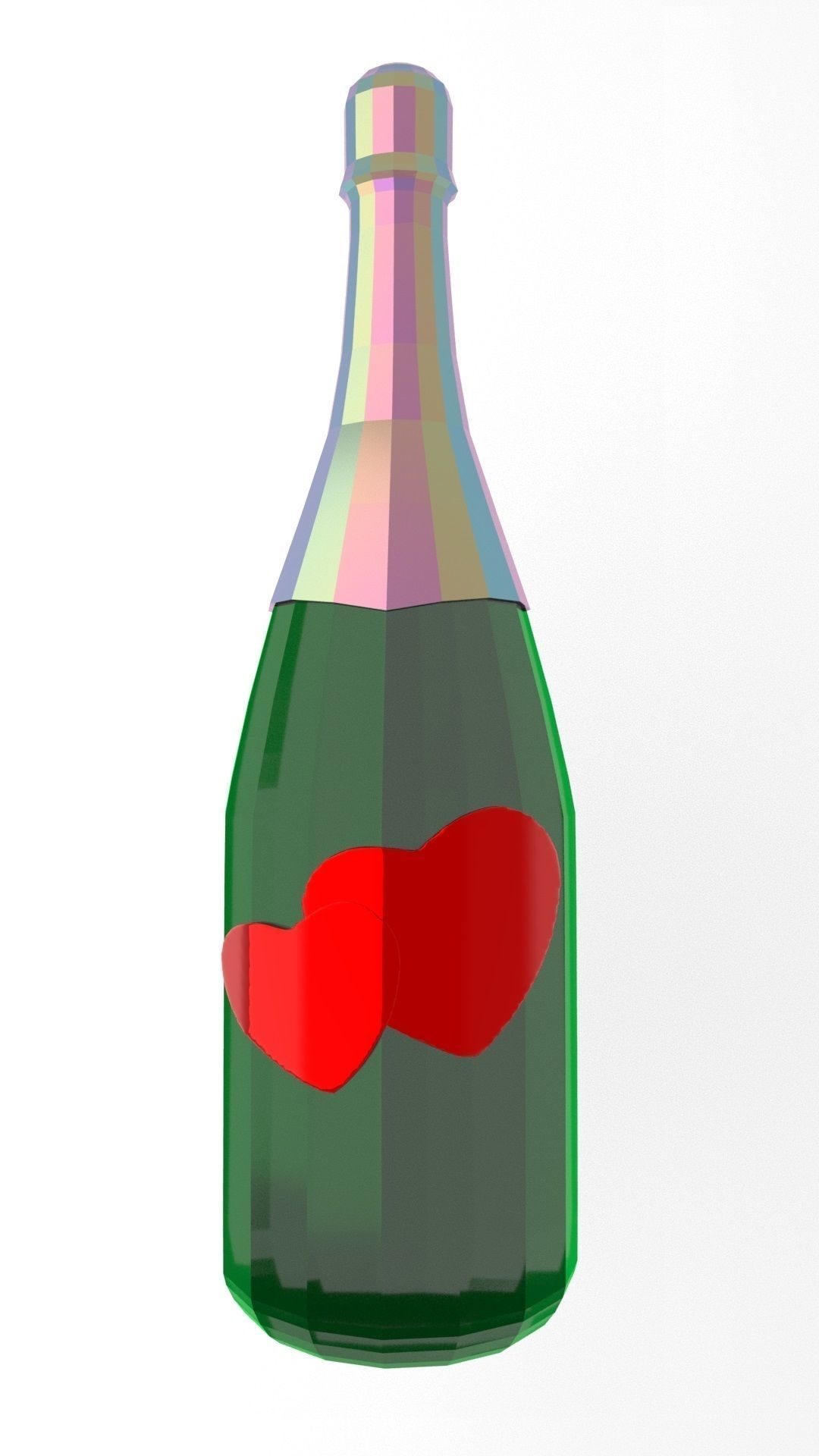 Glass Champagne Bottle With Hearts And foil Cap On It Free low-poly 3D model_1