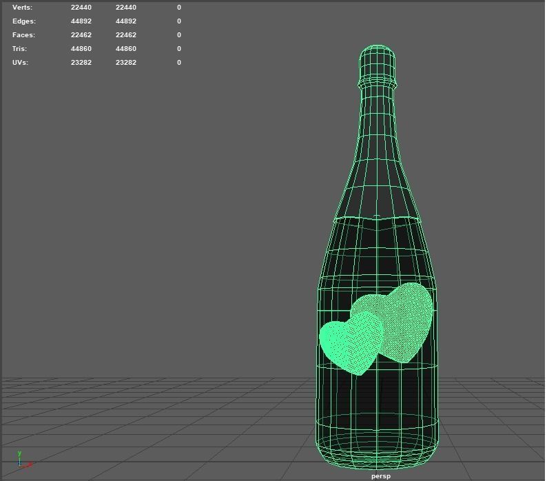 Glass Champagne Bottle With Hearts And foil Cap On It Free low-poly 3D model_2