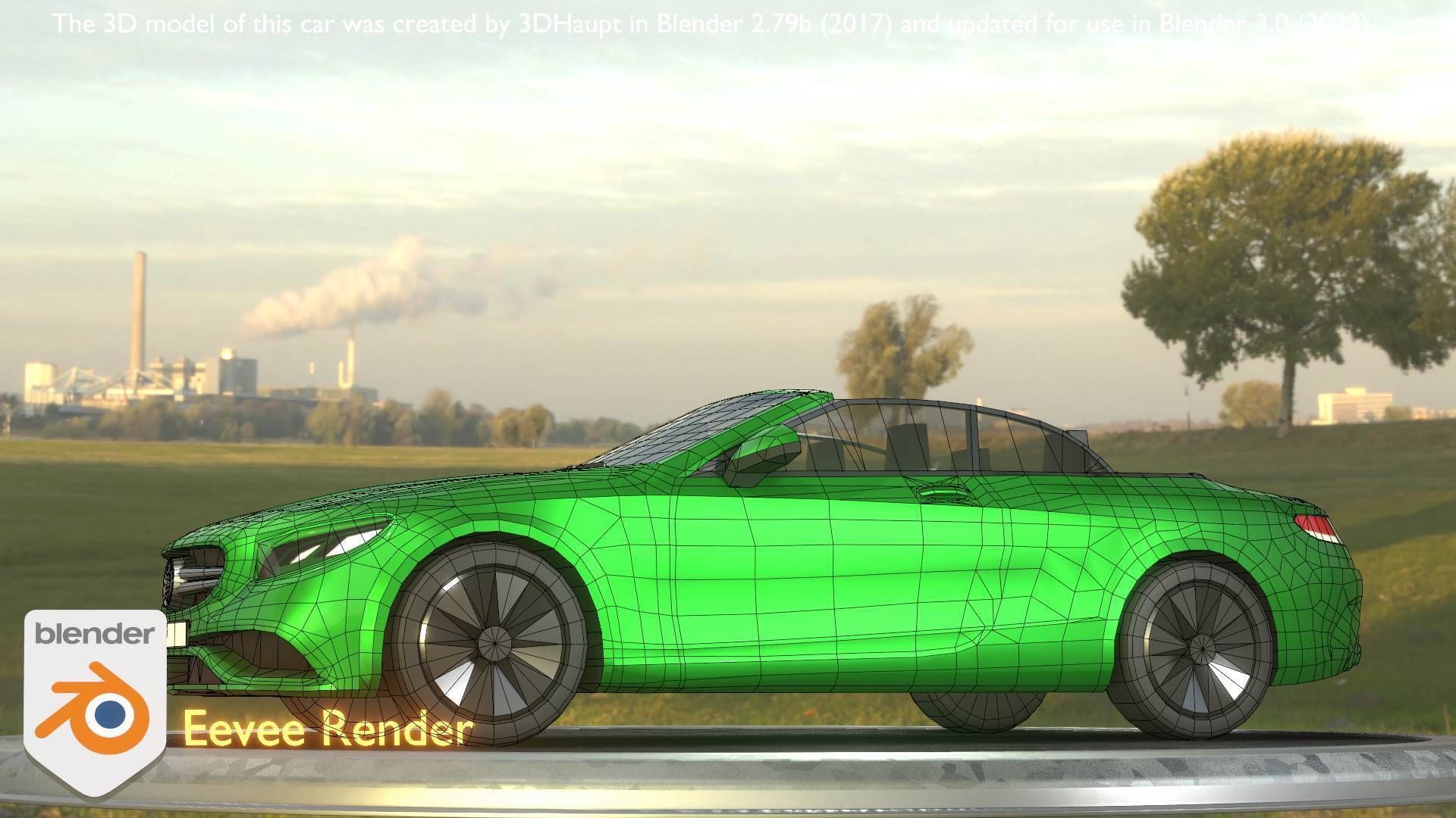 City Car 47 Top-Class Cabrio Open Type-A Green Low-poly 3D model_10