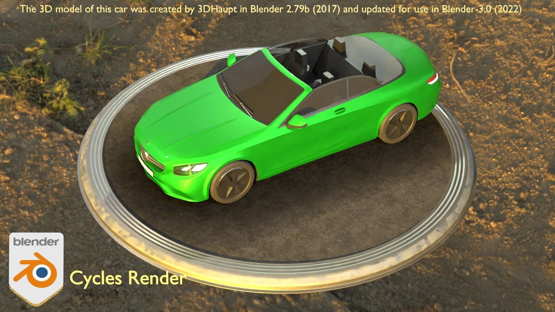 City Car 47 Top-Class Cabrio Open Type-A Green Low-poly 3D model_30