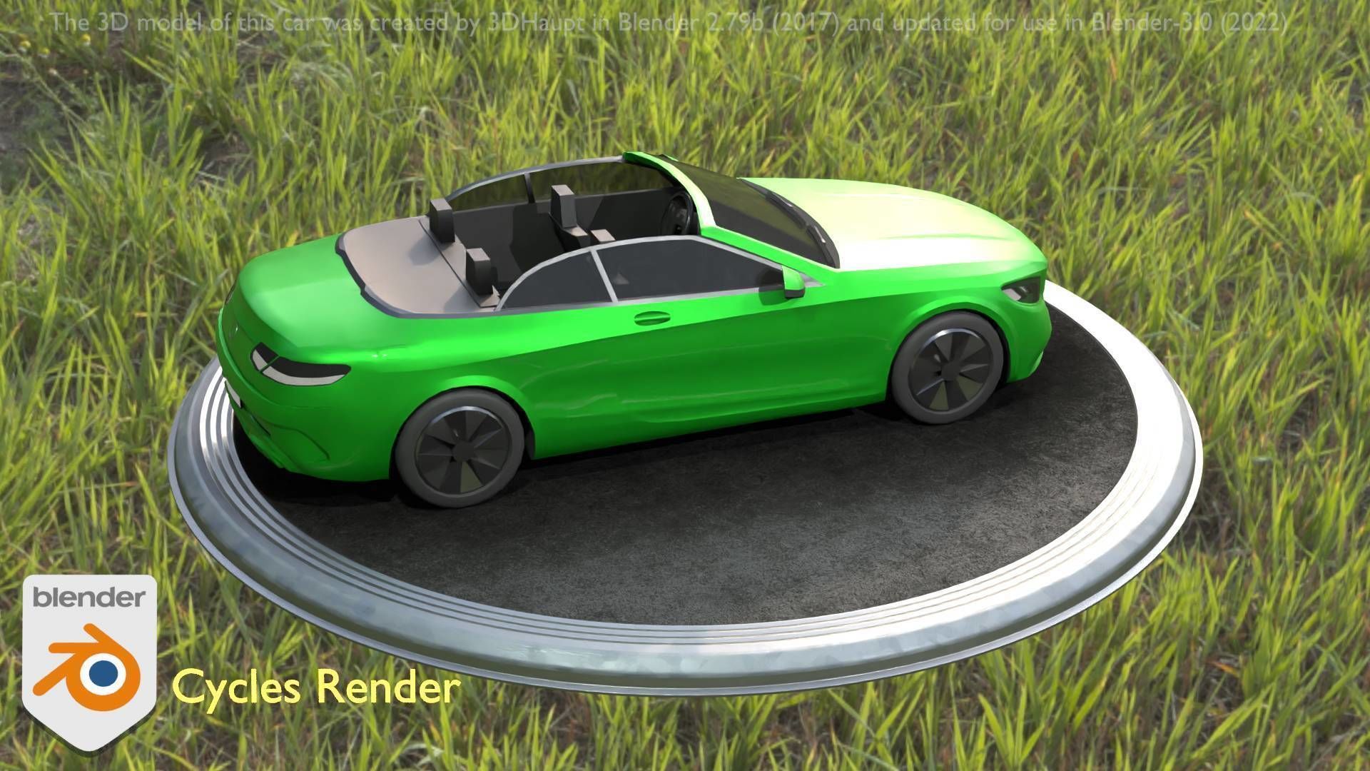 City Car 47 Top-Class Cabrio Open Type-A Green Low-poly 3D model_98