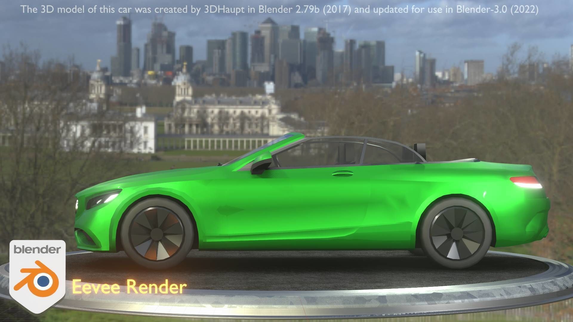 City Car 47 Top-Class Cabrio Open Type-A Green Low-poly 3D model_99