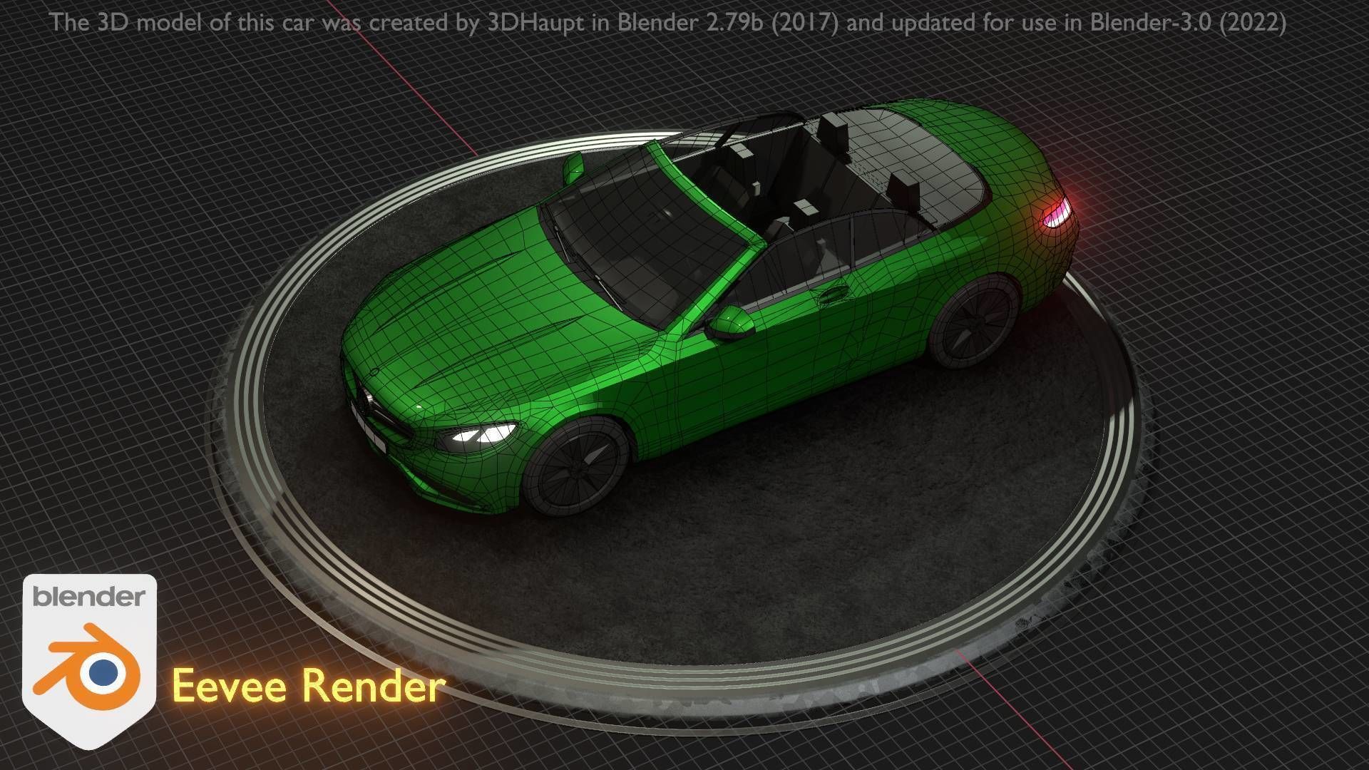 City Car 47 Top-Class Cabrio Open Type-A Green Low-poly 3D model_26