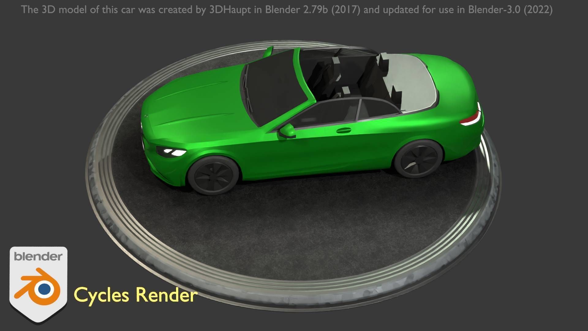 City Car 47 Top-Class Cabrio Open Type-A Green Low-poly 3D model_20