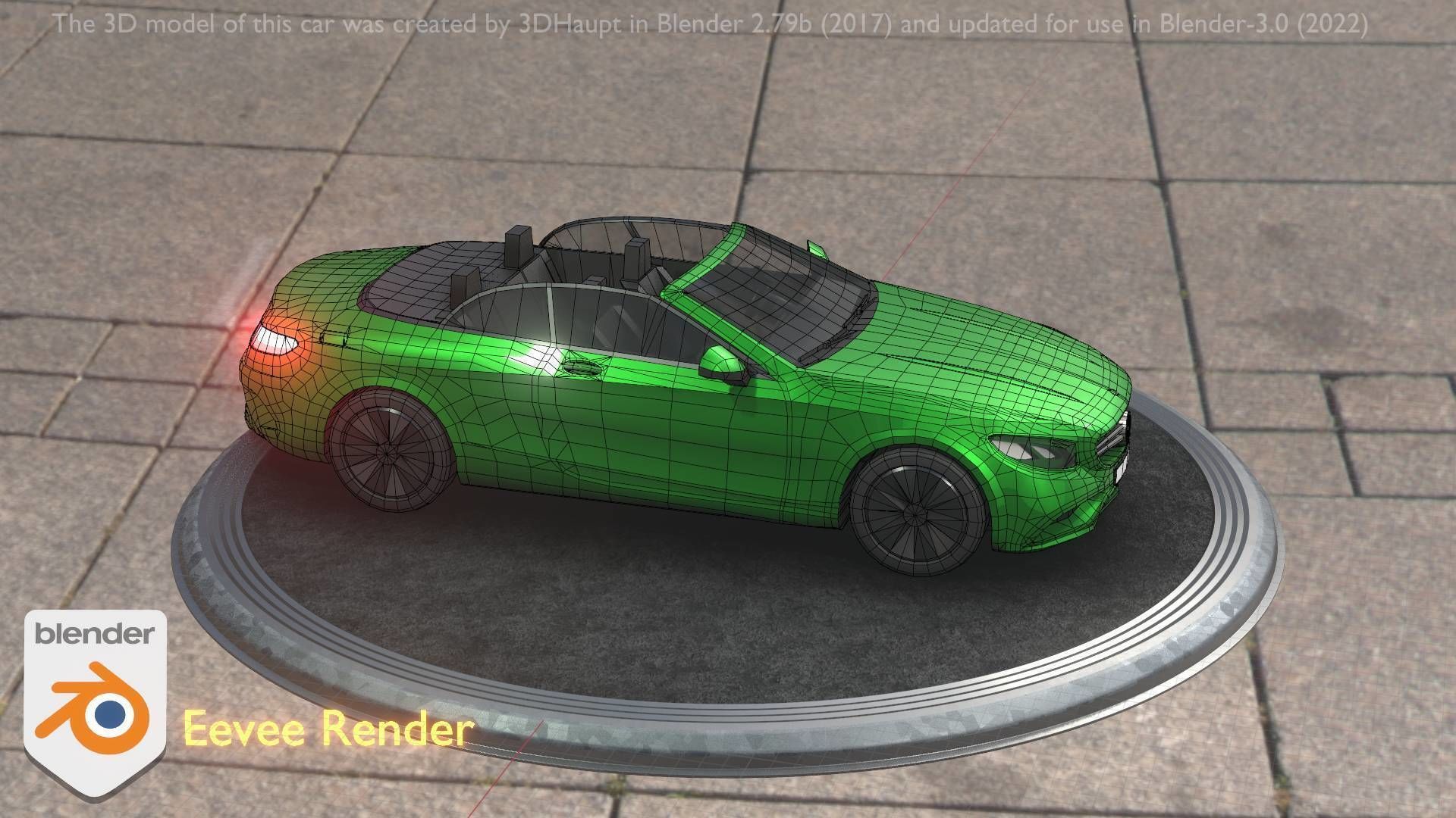 City Car 47 Top-Class Cabrio Open Type-A Green Low-poly 3D model_63