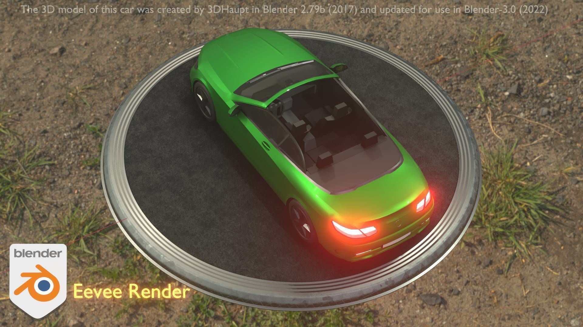 City Car 47 Top-Class Cabrio Open Type-A Green Low-poly 3D model_70