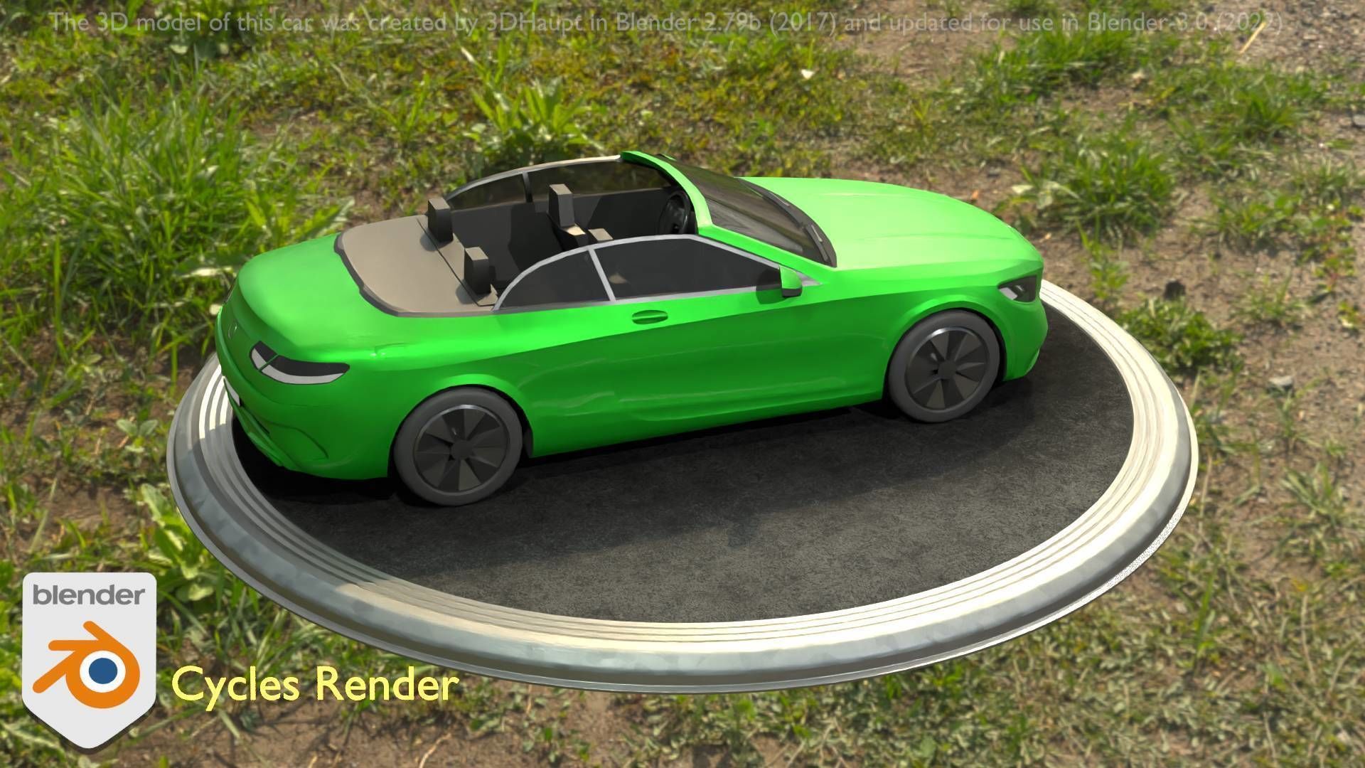 City Car 47 Top-Class Cabrio Open Type-A Green Low-poly 3D model_13