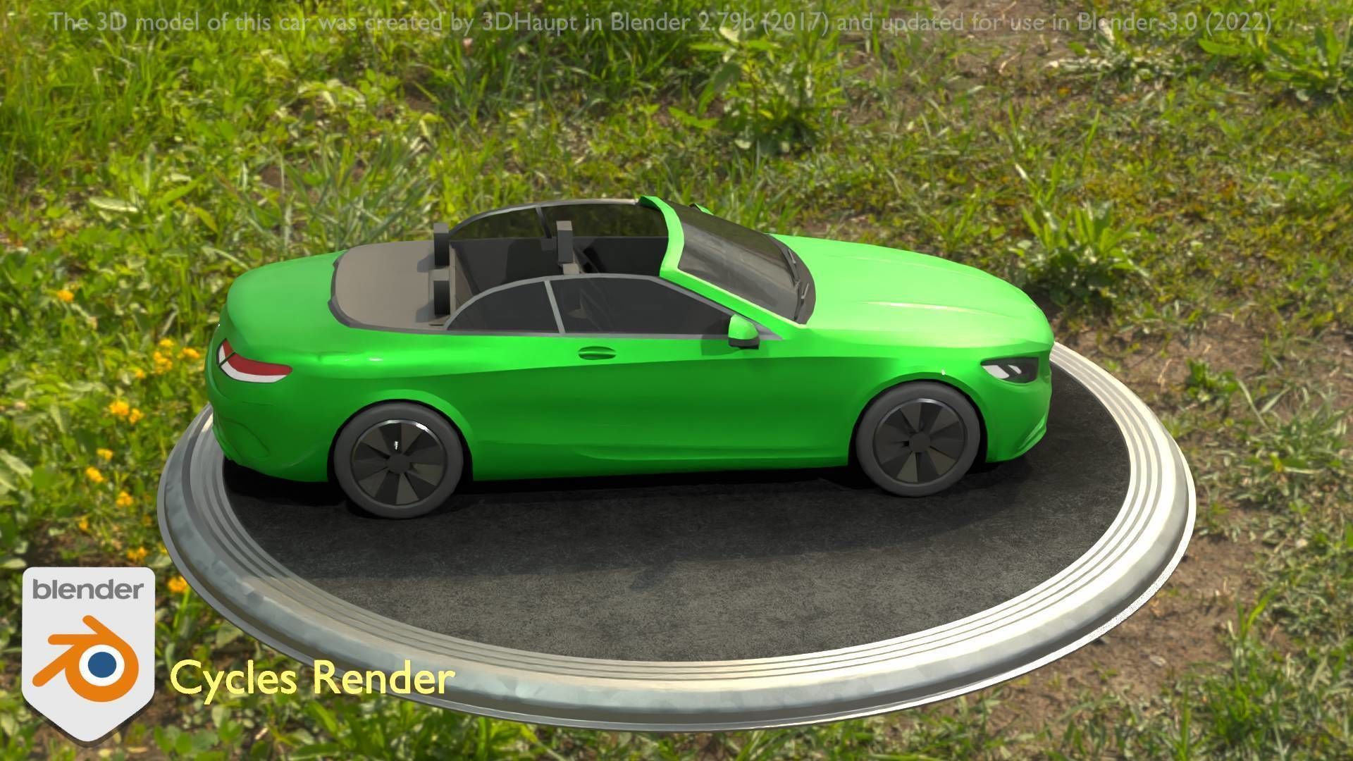 City Car 47 Top-Class Cabrio Open Type-A Green Low-poly 3D model_60