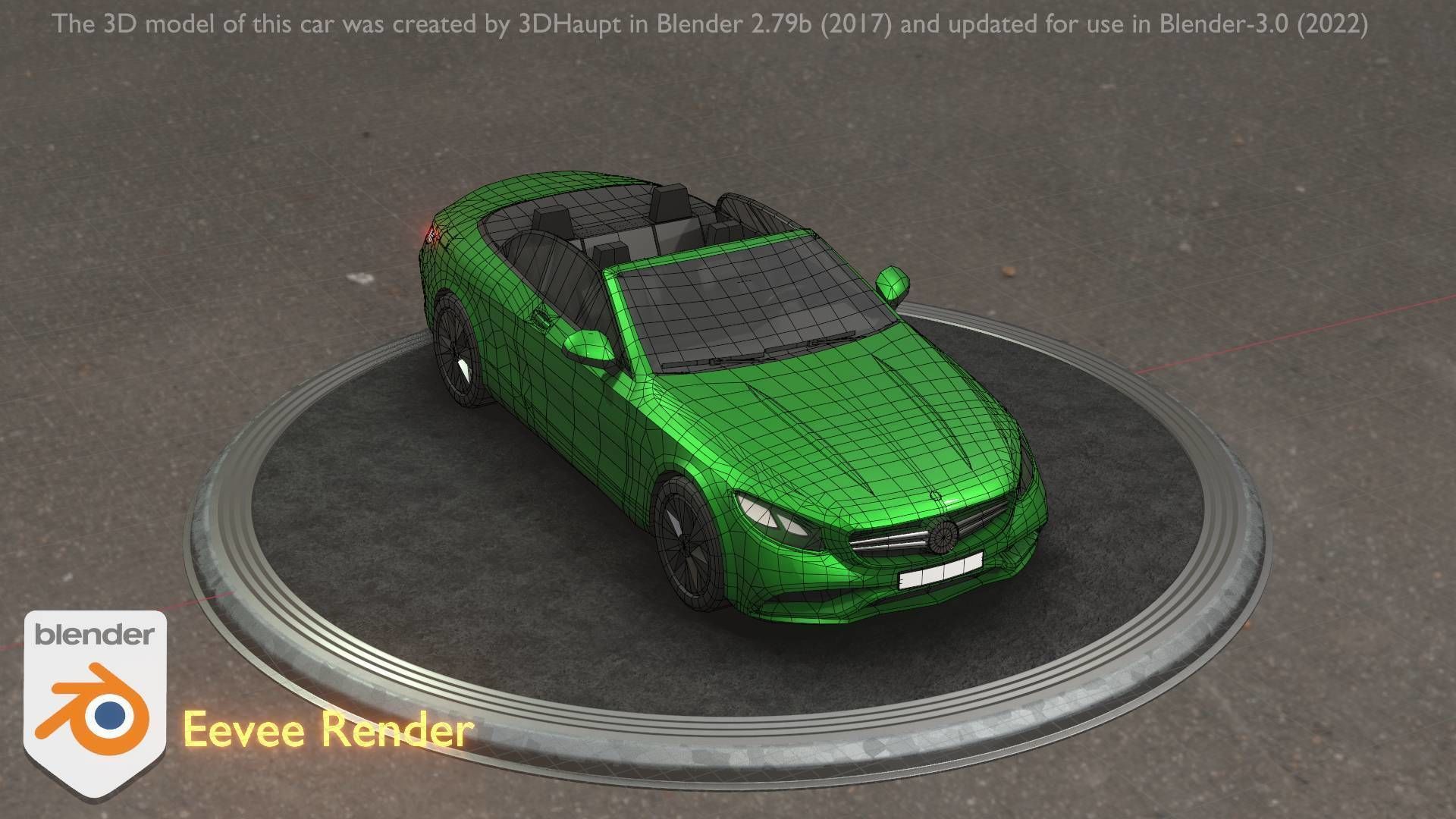 City Car 47 Top-Class Cabrio Open Type-A Green Low-poly 3D model_64