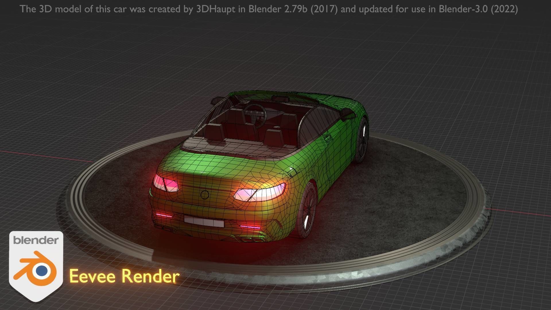 City Car 47 Top-Class Cabrio Open Type-A Green Low-poly 3D model_61