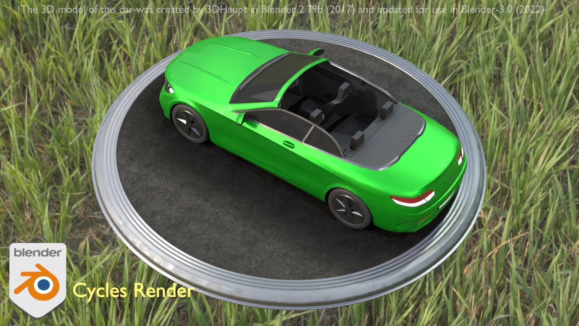 City Car 47 Top-Class Cabrio Open Type-A Green Low-poly 3D model_29