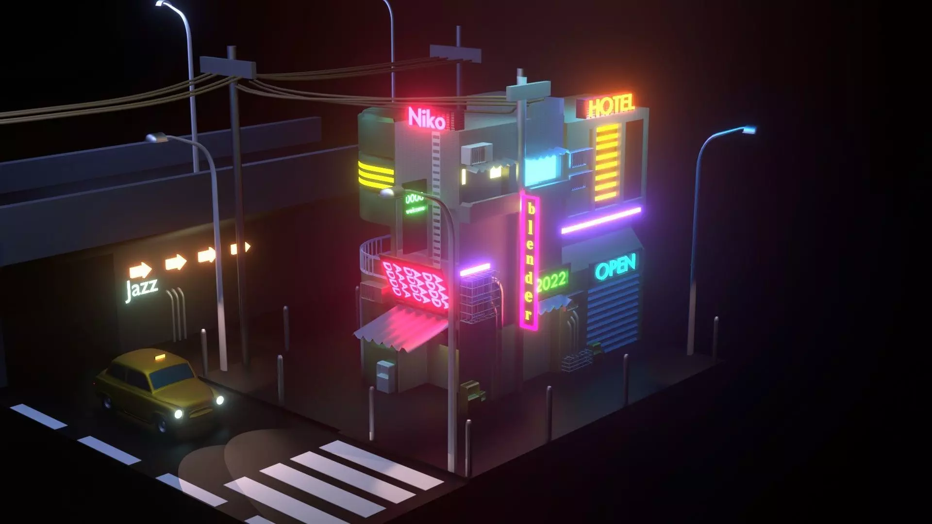 miniature night city Free low-poly 3D model_0