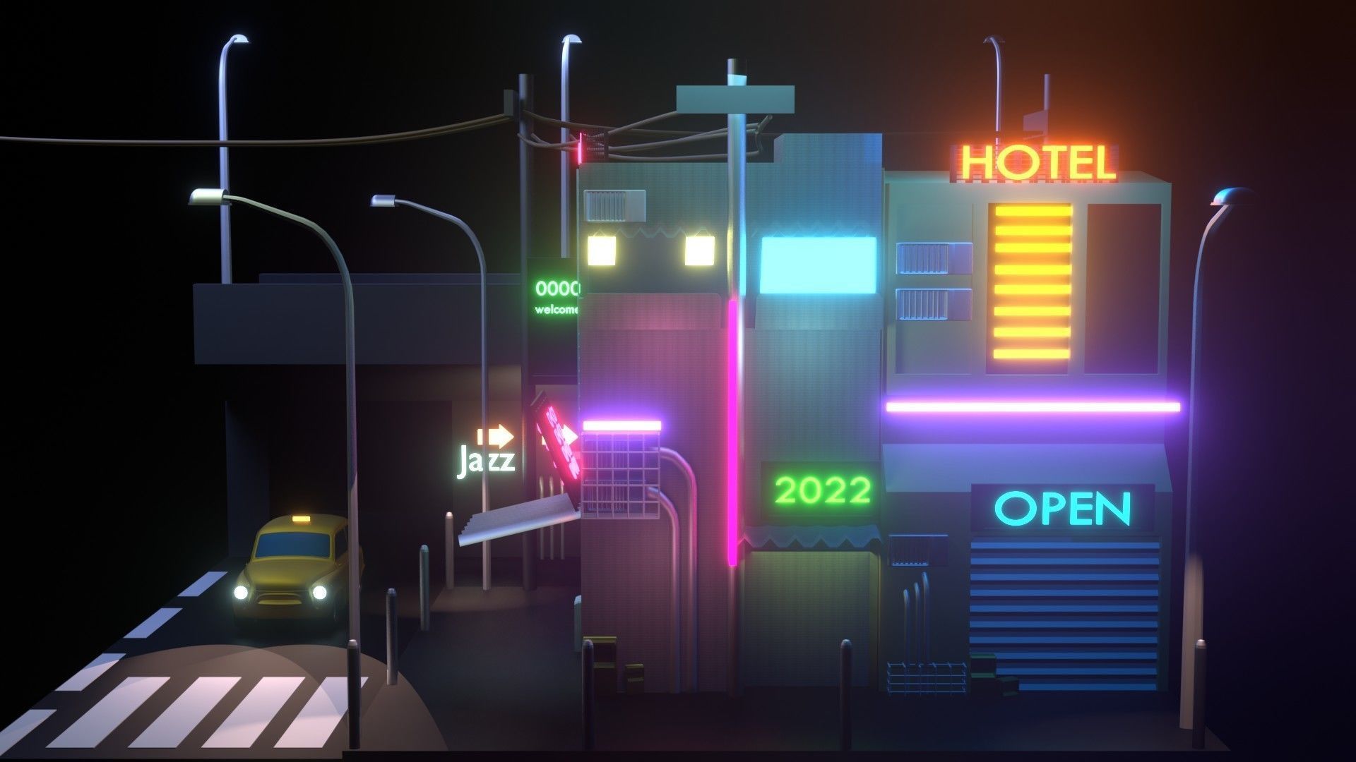 miniature night city Free low-poly 3D model_1