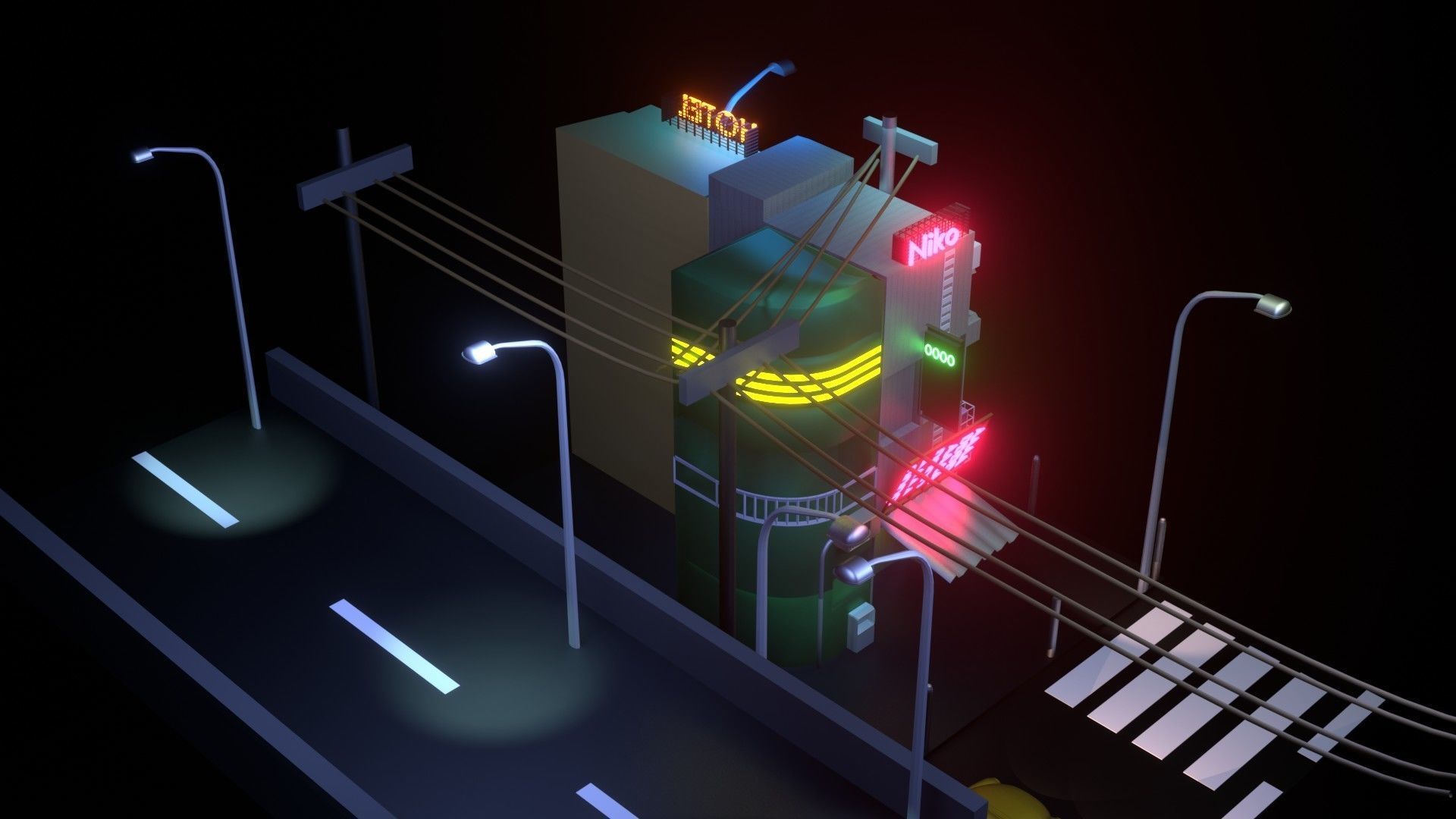 miniature night city Free low-poly 3D model_2