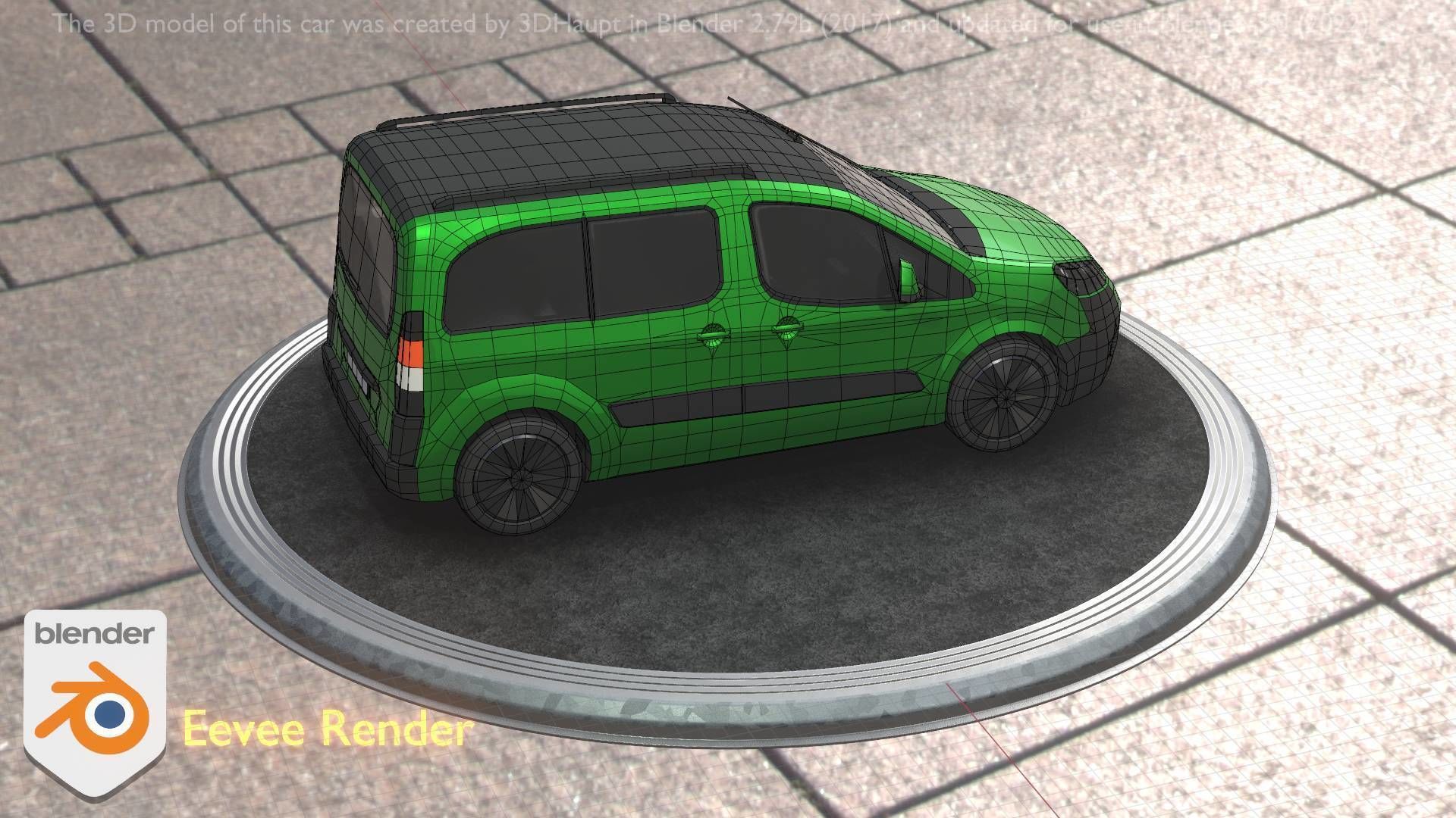 City Car 51 Utility Vehicles Van Type-D Green Low-poly 3D model_100