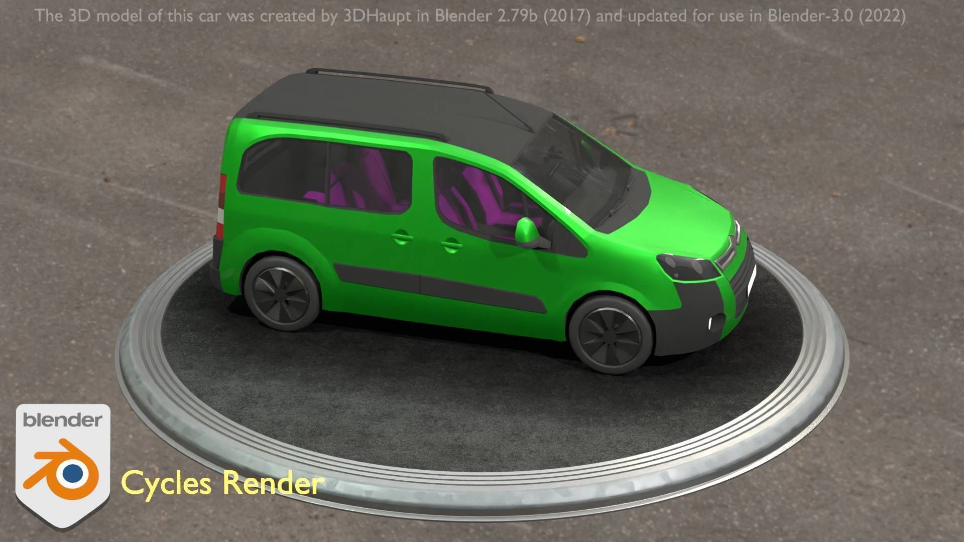 City Car 51 Utility Vehicles Van Type-D Green Low-poly 3D model_12