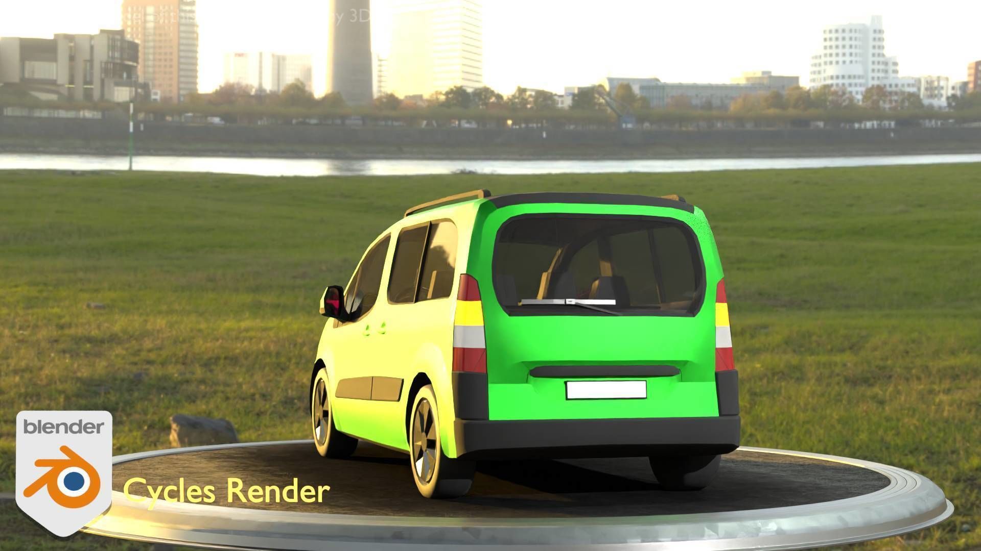 City Car 51 Utility Vehicles Van Type-D Green Low-poly 3D model_11