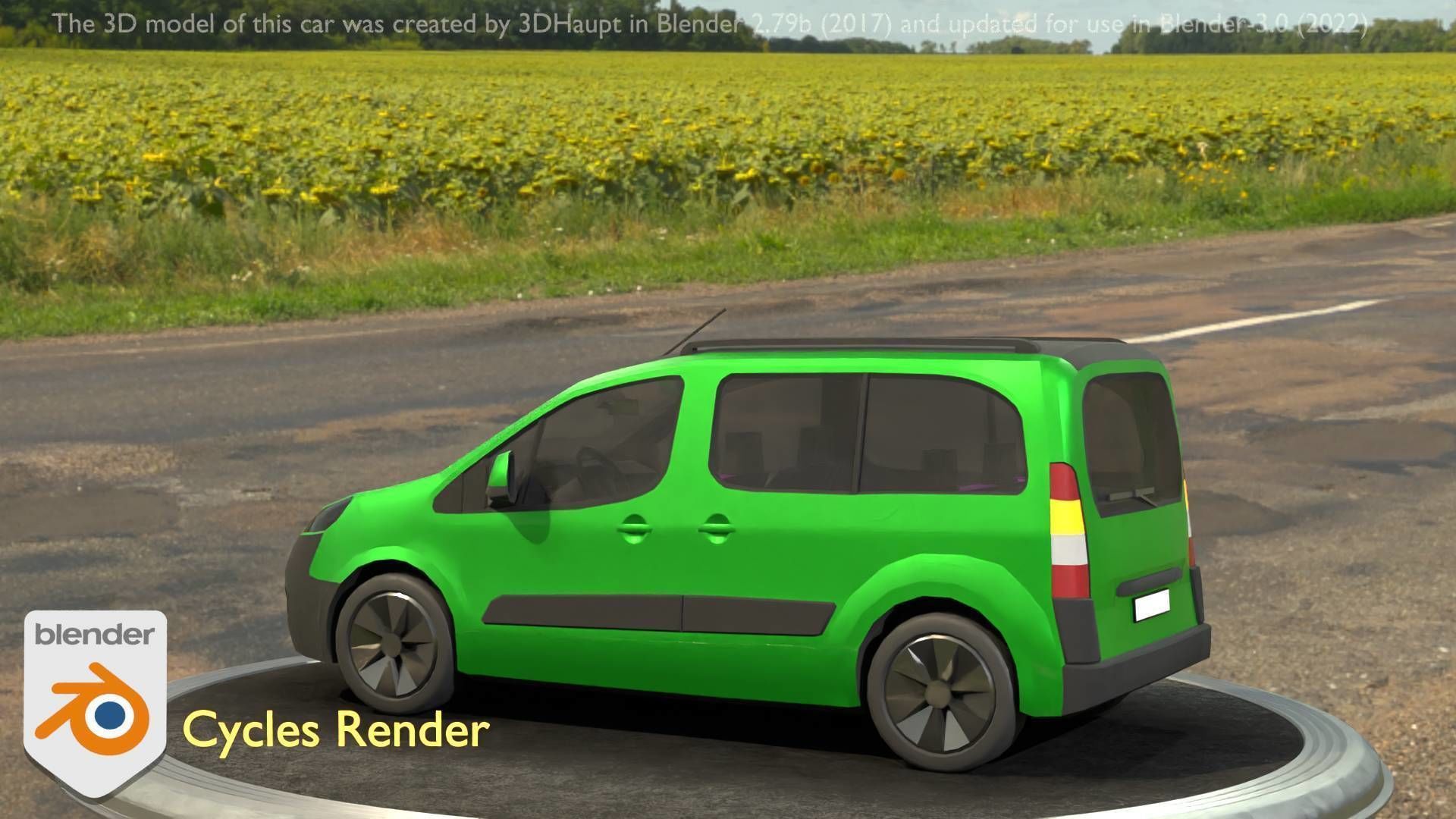 City Car 51 Utility Vehicles Van Type-D Green Low-poly 3D model_7