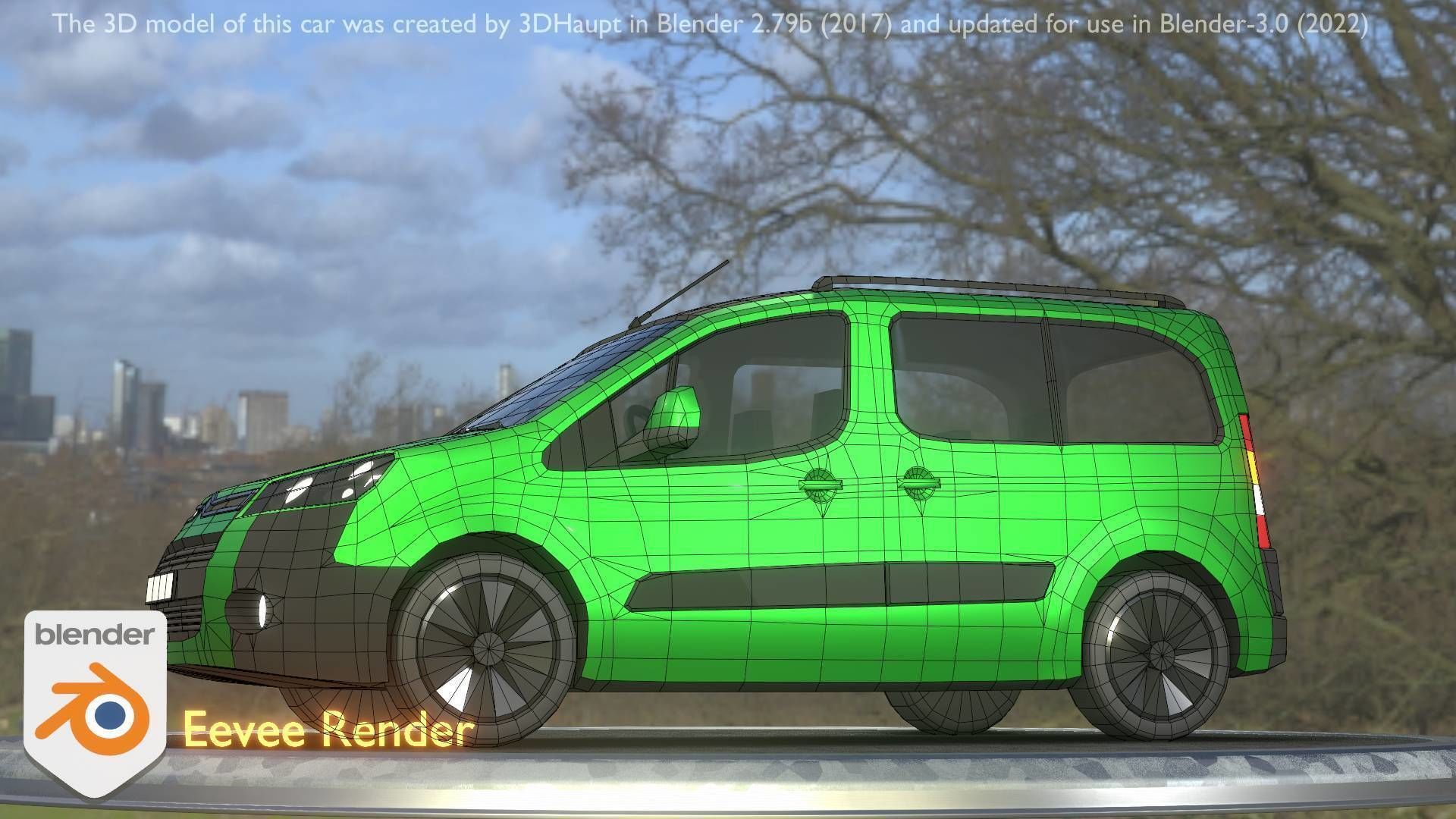 City Car 51 Utility Vehicles Van Type-D Green Low-poly 3D model_101